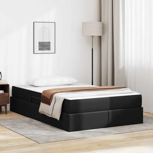 vidaXL Opslag bed met matras met opslag 2 st Zwart Leer