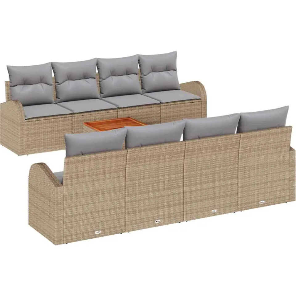 vidaXL Tuinbankenset 9 st Beige poly rattan, foto 4