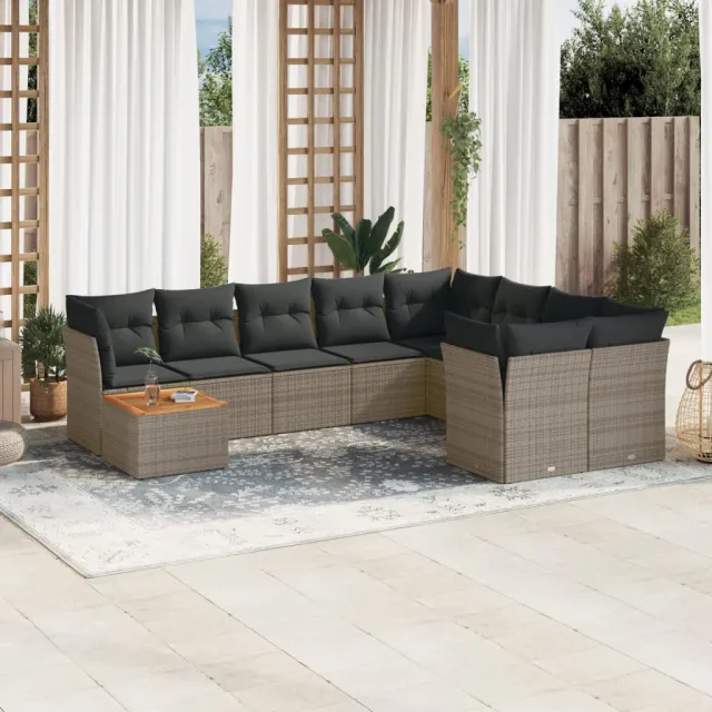 vidaXL 10-delige Loungeset met kussens poly rattan grijs, foto 2