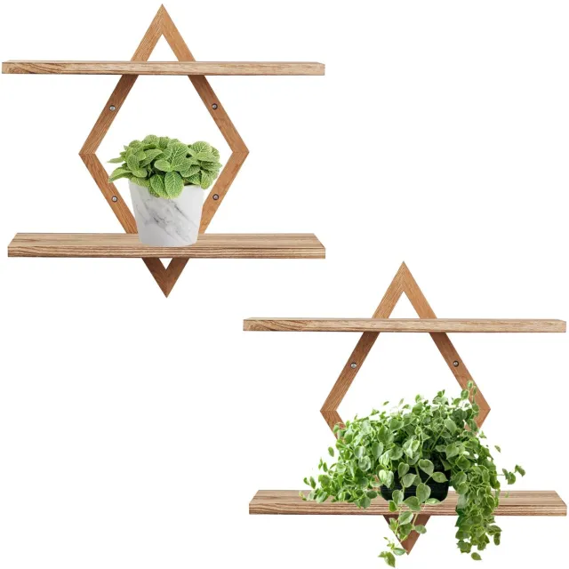 Unyqoos Stijlvolle wandplanken set met diamantvormig design voor moderne inrichting hout