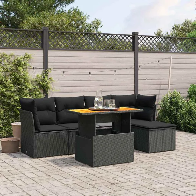 vidaXL 6-delige Loungeset met kussens poly rattan zwart, foto 2