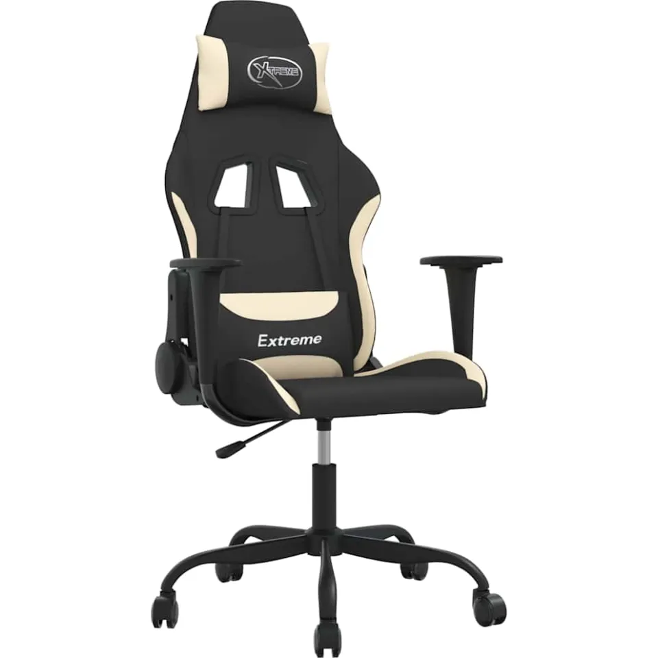 vidaXL Massage gamestoel stof zwart en crèmekleurig, foto 3