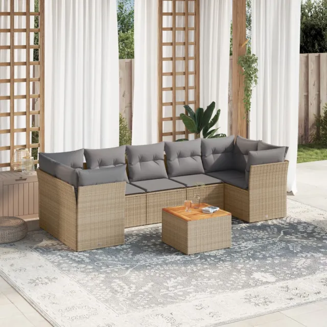 vidaXL 8-delige Loungeset met kussens poly rattan beige, foto 2