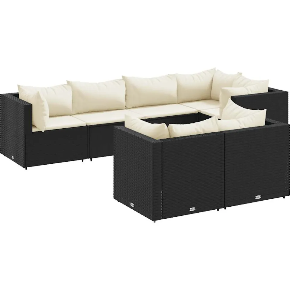 vidaXL 7-delige Loungeset met kussens poly rattan zwart, foto 4