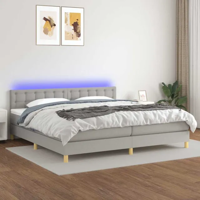 vidaXL Boxspring met matras en LED stof lichtgrijs 200x200 cm grijs