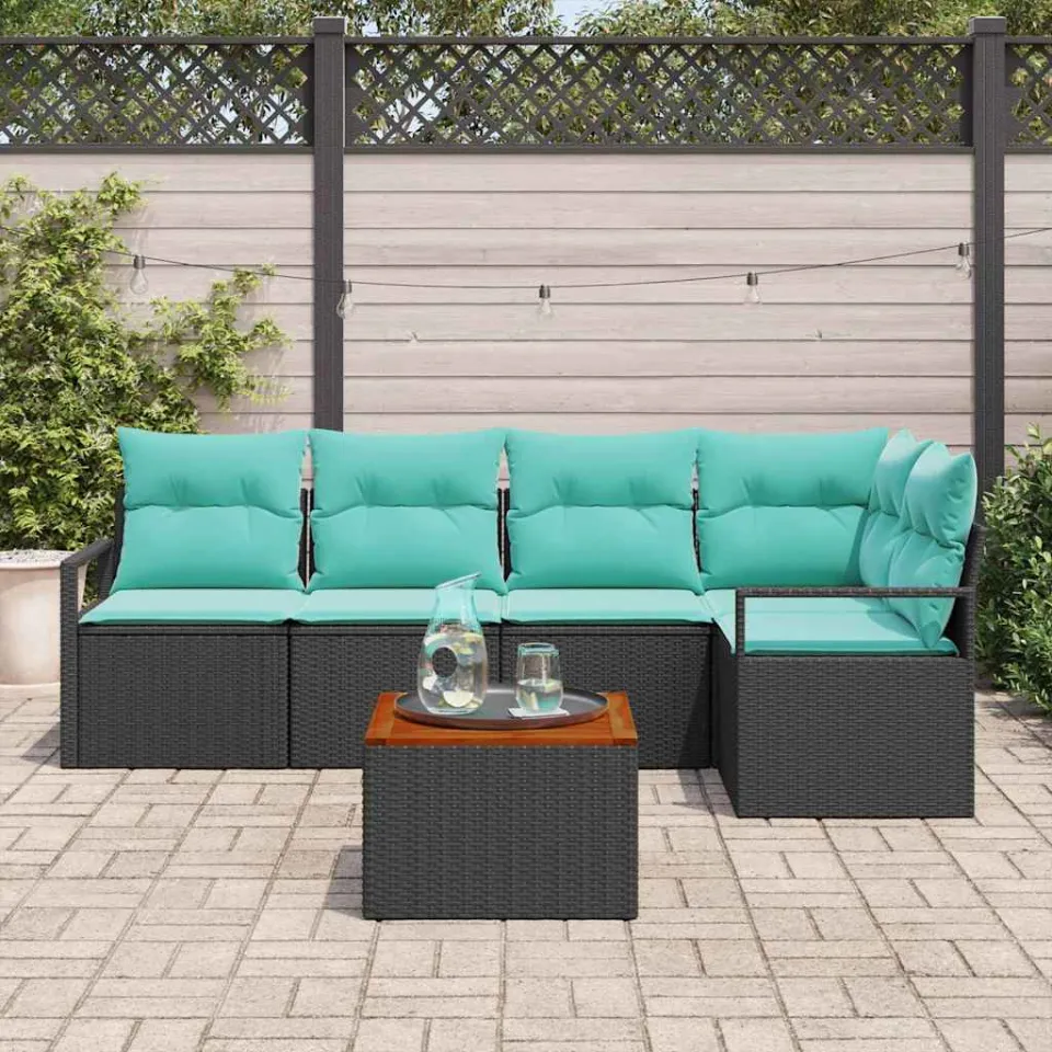 vidaXL Tuinbankenset 6 st Zwart poly rattan, foto 3