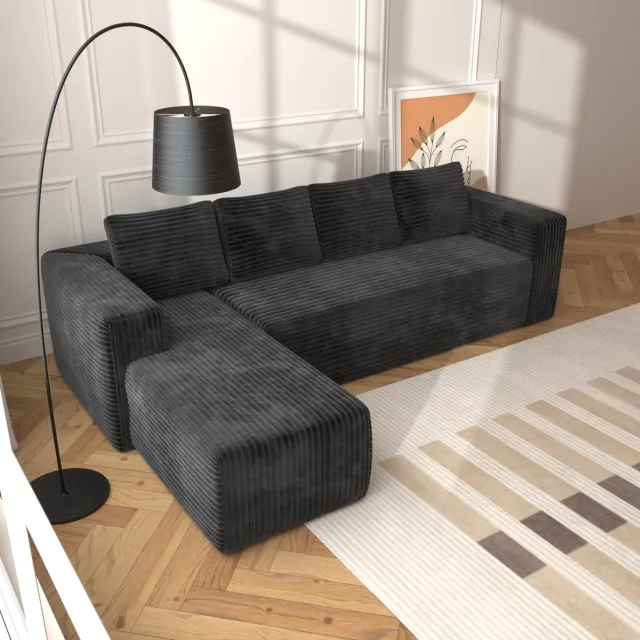 DESMIU Hoekbank - Modulaire L Vormige Bank - 3 Zits Met Chaise Longue - Voor Woonkamer, Slaapkamer En Logeerkamer - Schuim - Zwart