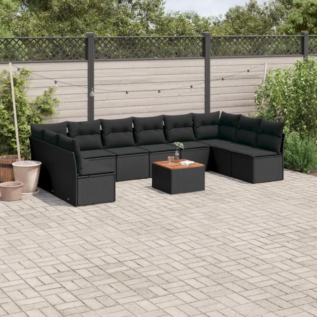 vidaXL 11-delige Loungeset met kussens poly rattan zwart, foto 2