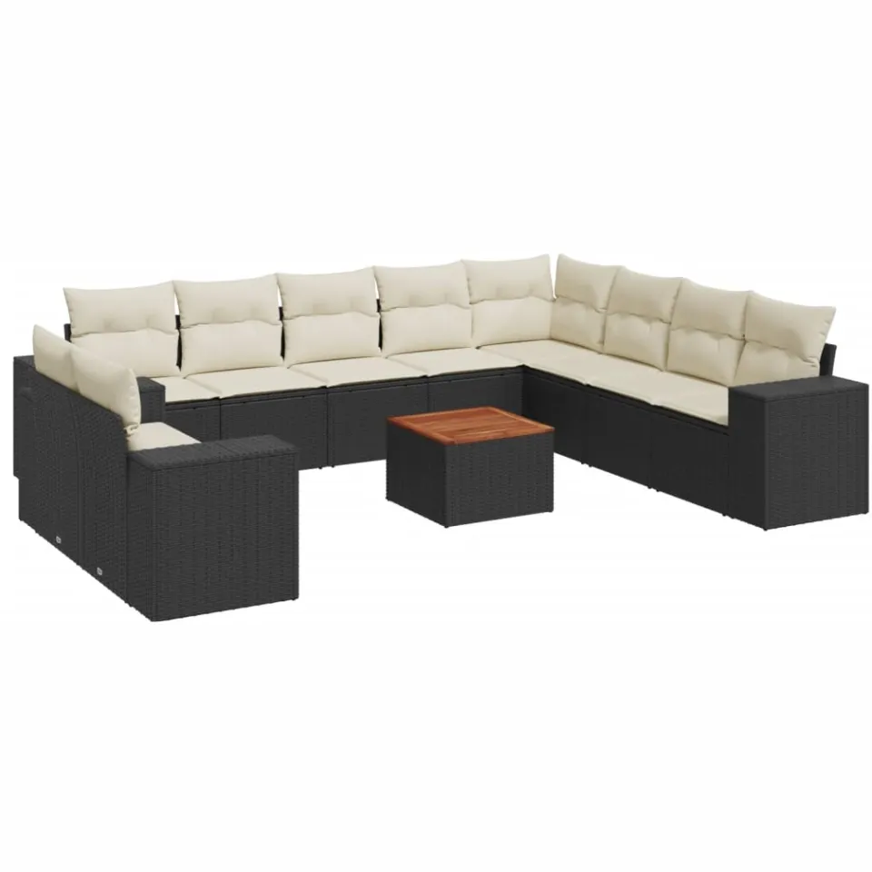 vidaXL 11-delige Loungeset met kussens poly rattan zwart