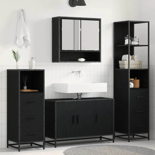 vidaXL Badkamermeubelset 3 st Zwart Eiken 35 x 37,5 x 166 cm, foto 2