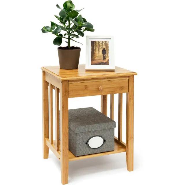 Relaxdays bijzettafel met lade - bamboe - nachtkastje - telefoontafel console - tafeltje lichtbruin