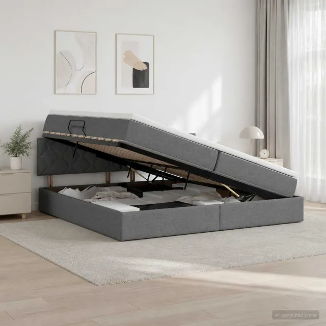 vidaXL LED Opslagbed met Matras Donkergrijs 200 x 200 cm Stof