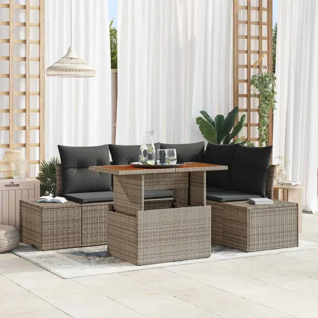 vidaXL Tuin Sofa Set 5 st Grijs Poly riet, foto 2