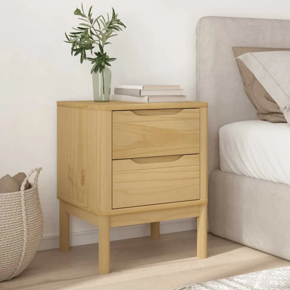 vidaXL Nachtkastje FLORO 45x39x57 cm massief grenenhout wasbruin bruin, foto 3