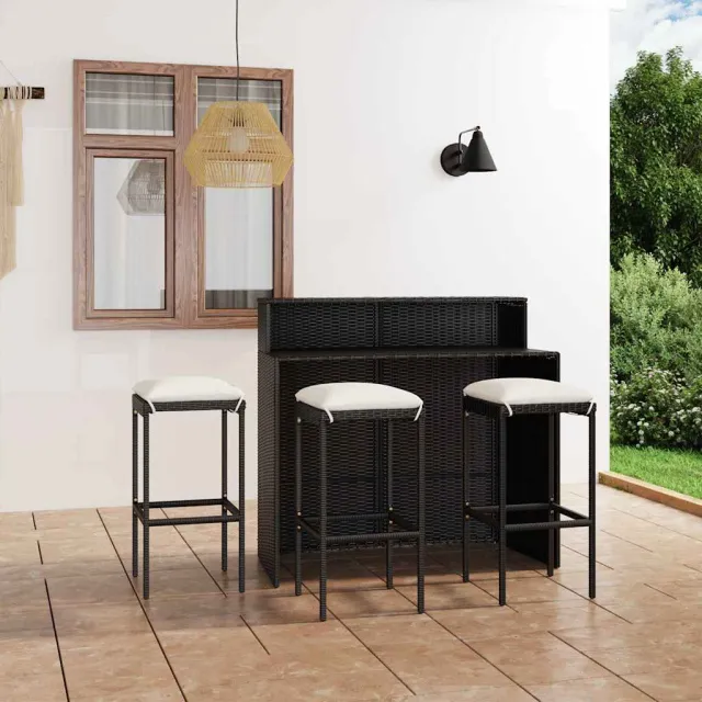 vidaXL 4-delige Tuinbarset met kussens zwart, foto 2