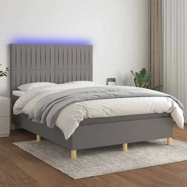 vidaXL Boxspring met matras en LED stof donkergrijs 140x190 cm grijs