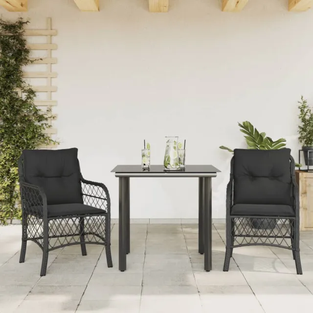 vidaXL 3-delige Bistroset met kussens poly rattan zwart, foto 2