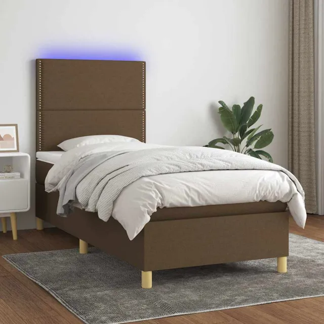 vidaXL Boxspring met matras en LED stof donkerbruin 90x190 cm bruin