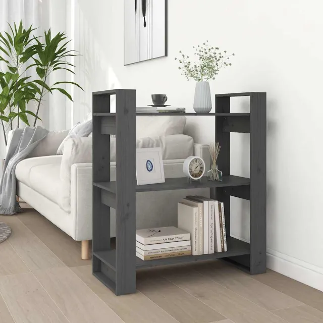vidaXL Boekenkast/kamerscherm 80x35x91 cm massief grenenhout grijs, foto 2