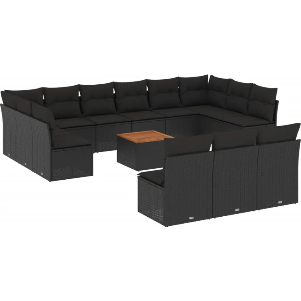 vidaXL 14-delige Loungeset met kussens poly rattan zwart, foto 3