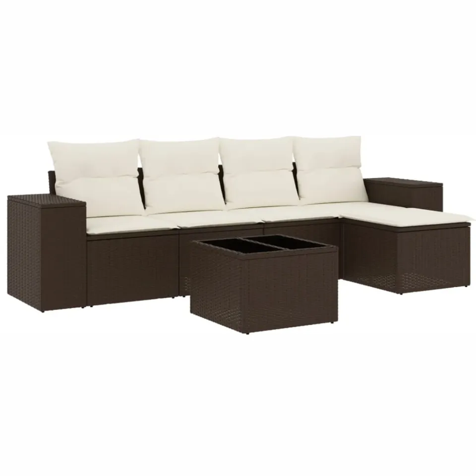 vidaXL 6-delige Loungeset met kussens poly rattan bruin, foto 3