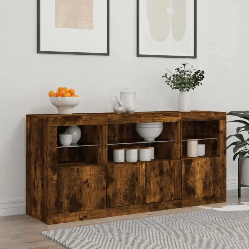 vidaXL Dressoir met LED-verlichting 142,5x37x67 cm gerookt eikenkleur, foto 3
