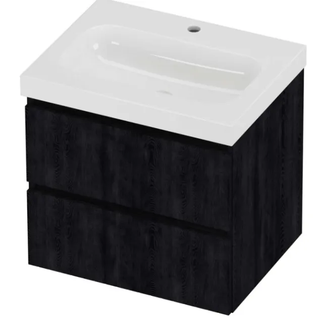 Proline Haga Badmeubelset Polystone Mezza 1 Kraangat 60x46x58 cm Glans Wit Charcoal Oak Eiken