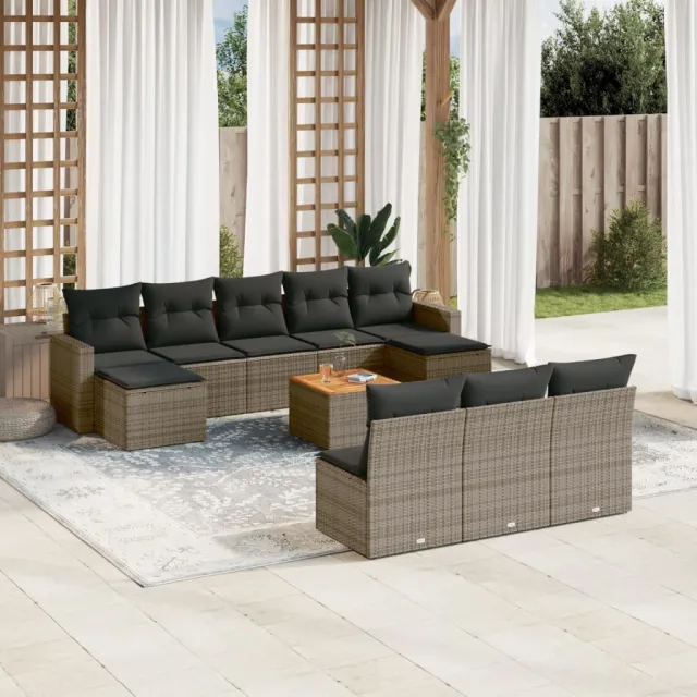vidaXL 11-delige Loungeset met kussens poly rattan grijs, foto 2