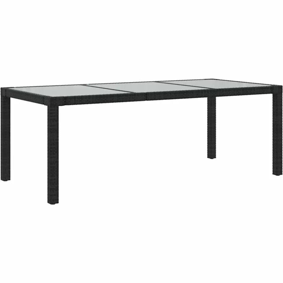 vidaXL Tuintafel 190x90x75 cm gehard glas en poly rattan black, foto 3