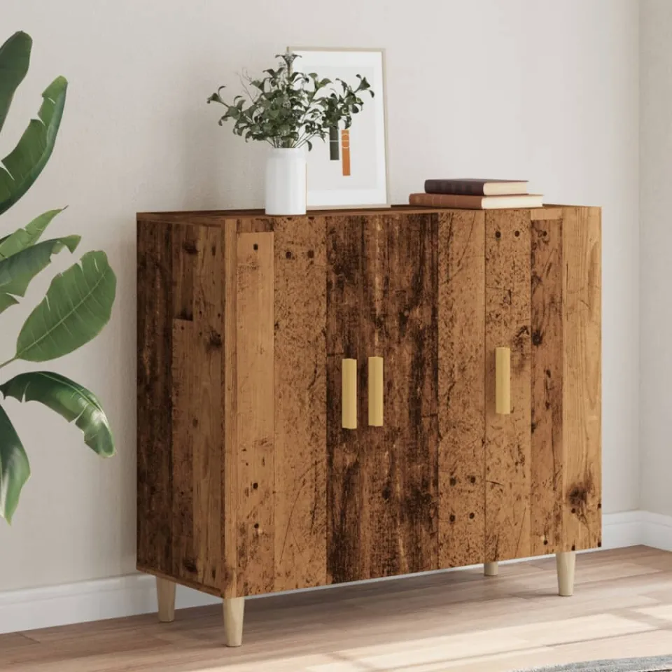 vidaXL Dressoir 90x34x80 cm bewerkt hout oud houtkleurig bruin, foto 4