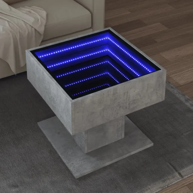 vidaXL Salontafel met LED 50x50x45 cm bewerkt hout betongrijs grijs, foto 2