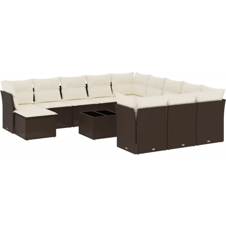 vidaXL 13-delige Loungeset met kussens poly rattan bruin, foto 3