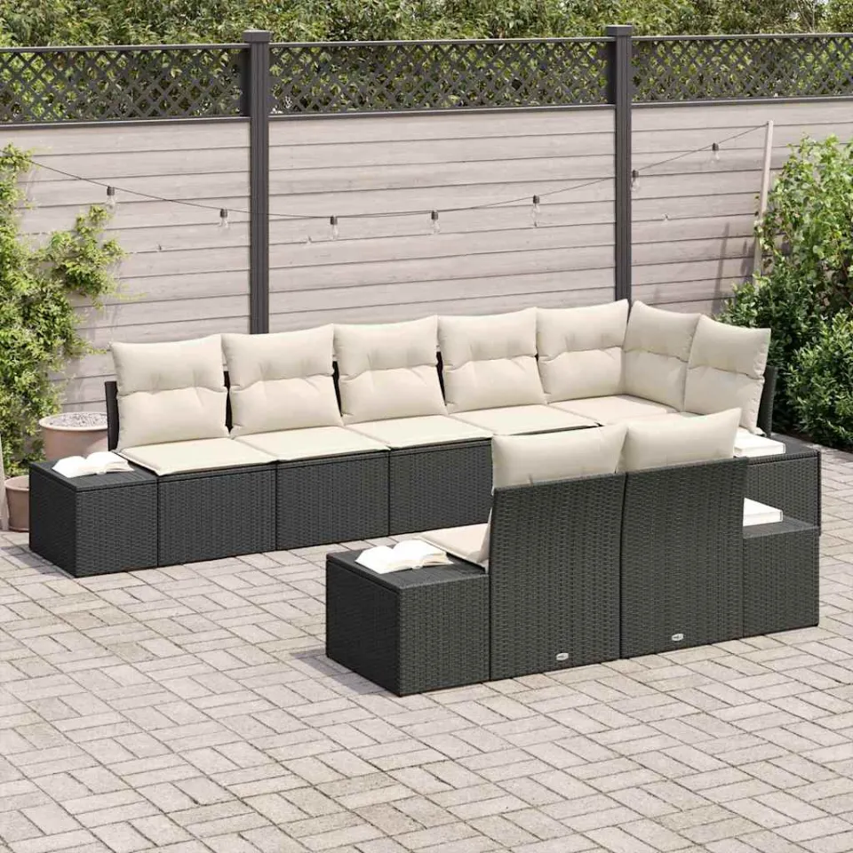 vidaXL Tuin Sofa Set 8 st Zwart en Crème poly rattan, foto 3