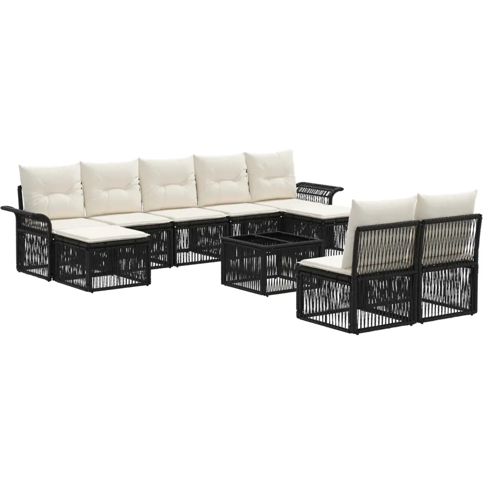 vidaXL Tuinbankenset 10 st Zwart poly rattan, foto 3