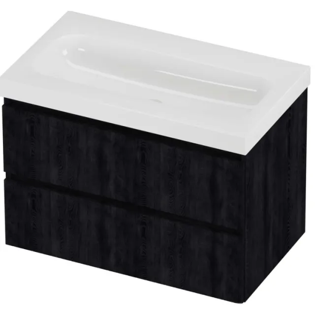 Proline Haga Badmeubelset Polystone Mezza Zonder Kraangat 80x46x58 cm Glans Wit Charcoal Oak Eiken