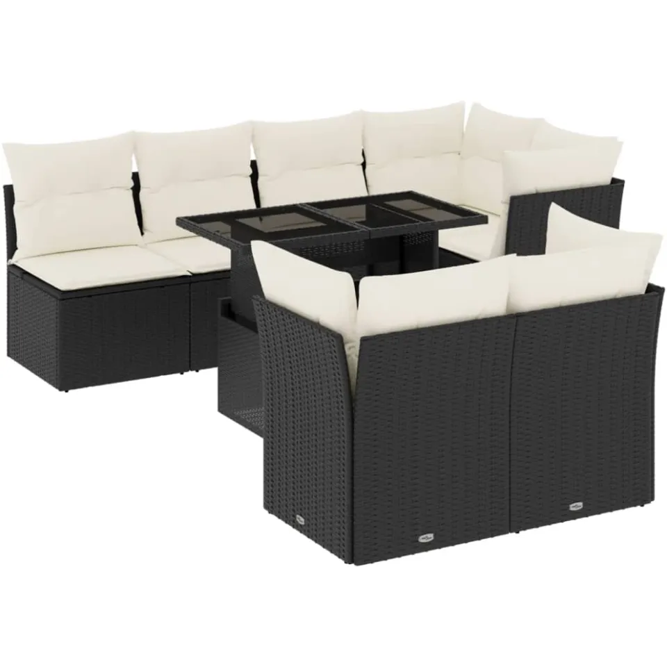 vidaXL 8-delige Loungeset met kussens poly rattan zwart, foto 3
