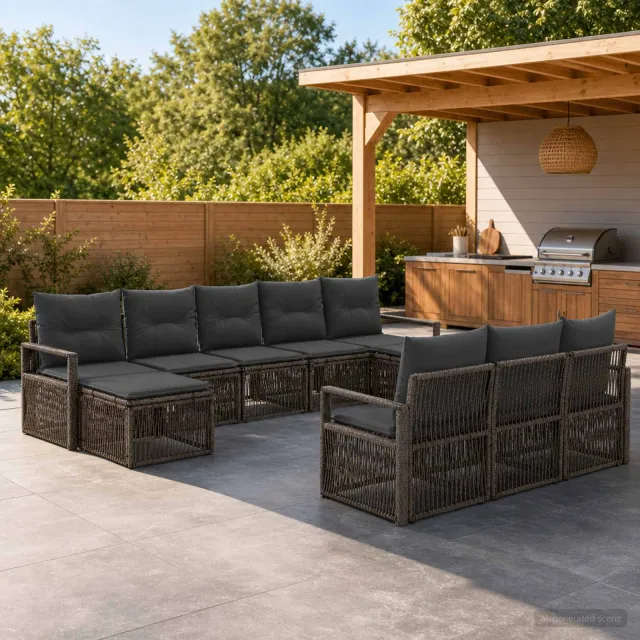 vidaXL Tuinbankenset 10 st 10-zits Grijs poly rattan, foto 2