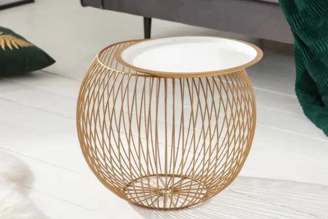 Invicta Interior Ronde salontafel OPSLAG 40cm goud wit metalen dienblad bijzettafel met opbergruimte handgemaakt - 40360 Zie omschrijving
