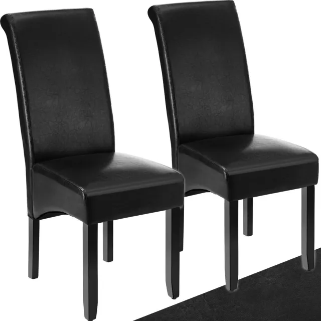 Tectake Eetkamerstoel - Comfortabele kunstleren stoel met hoge rugleuning - Keukenstoel voor keukentafel - Gestoffeerde keukenstoel - Diverse kleuren en sets - Maximale belasting 120 kg - Afmeting (LxBxH) 44 x 63 x 106 cm - Set van 2 - Zwart