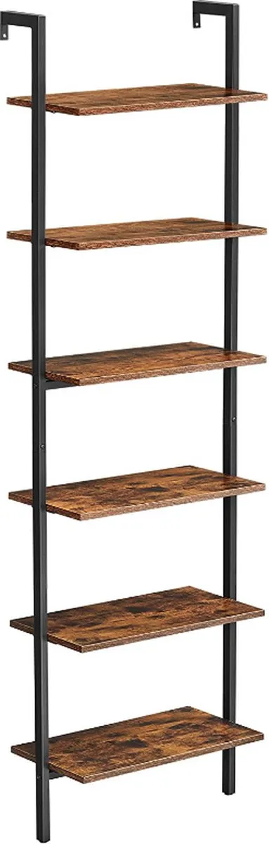 MIRA home Boekenkast Ladderplank - 6 Planken - Hout/Metaal - Bruin - 60 x 30 x 204,8 cm