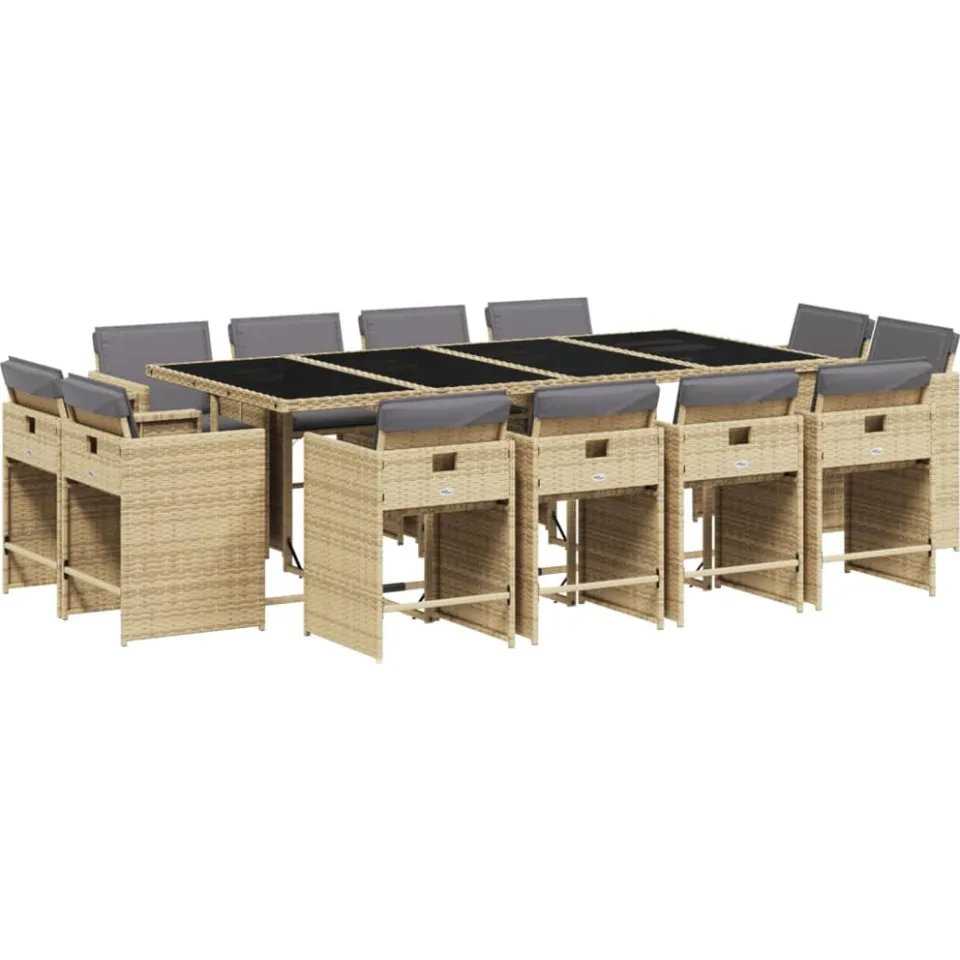 vidaXL 13-delige Tuinset met kussens poly rattan gemengd beige, foto 4