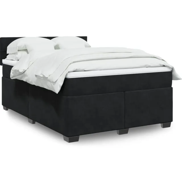 vidaXL Boxspring met matras fluweel zwart 160x200 cm