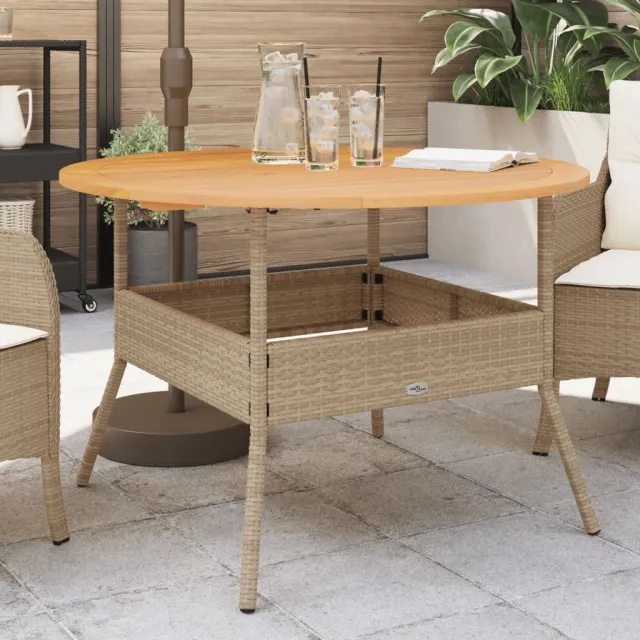 vidaXL Tuintafel met acaciahouten blad Ø110x71 cm poly rattan beige, foto 2