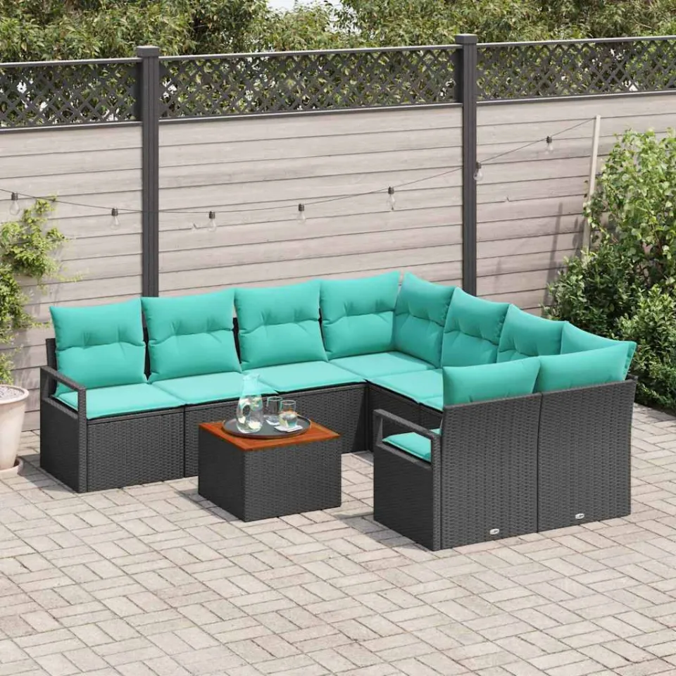 vidaXL Tuinbankenset 9 st Zwart poly rattan, foto 2