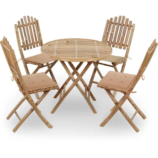 vidaXL 5-delige Tuinset inklapbaar met kussens bamboe beige, foto 2