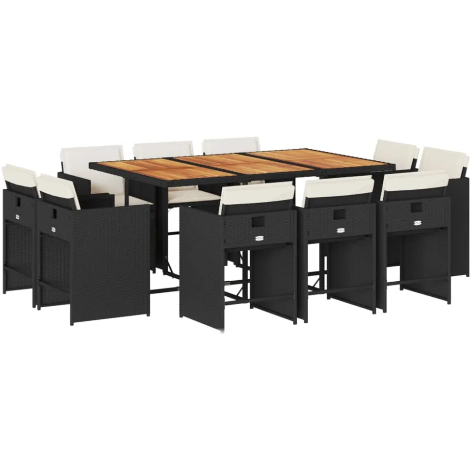 vidaXL 11-delige Tuinset met kussens poly rattan zwart