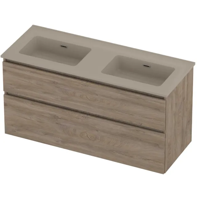 Proline Tribute Badmeubelset Porselein Elegant Dubbel 120x46x62 cm Mat Crème Cotton Raw Oak Eiken