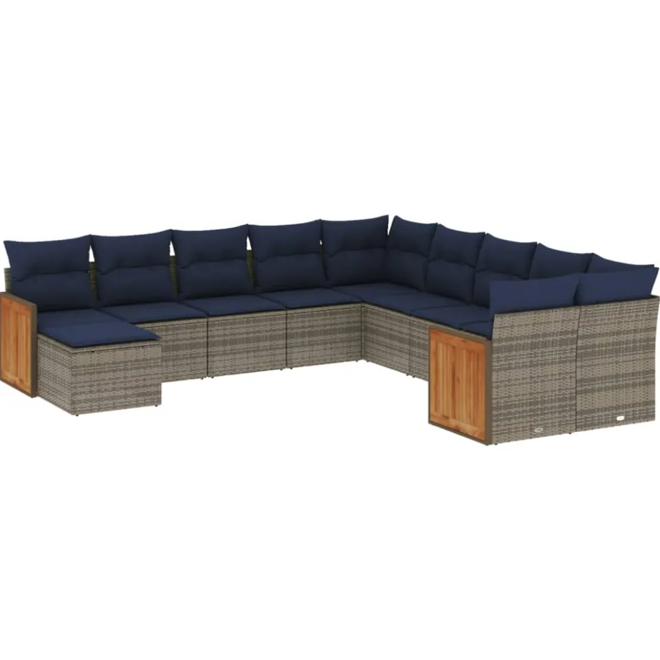 vidaXL 11-delige tuinbankset met kussens, grijs polyrotan, foto 3