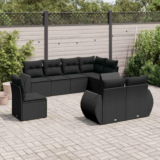 vidaXL 8-delige Loungeset met kussens poly rattan zwart, foto 2