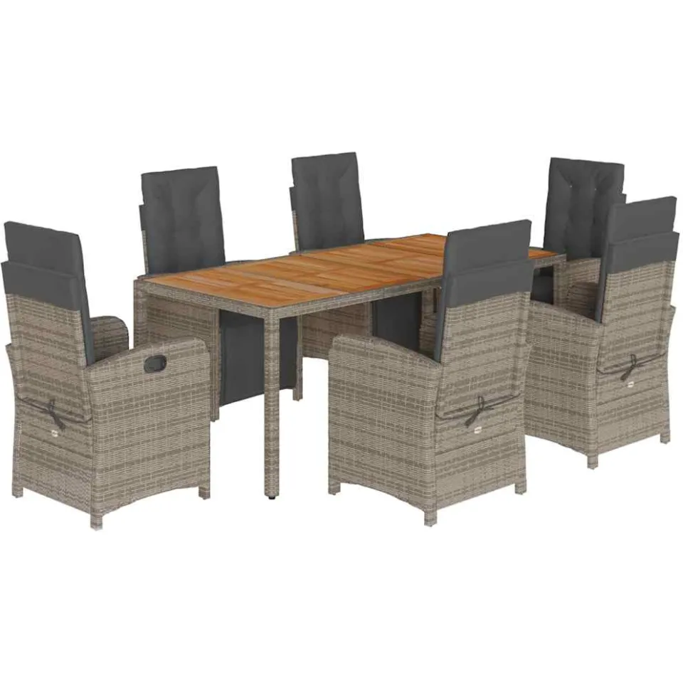 vidaXL 7-delige Tuinset met kussens poly rattan grijs, foto 3